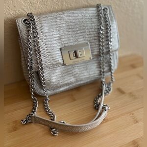 MICHAEL KORS Silver Sloan Editor Medium Embossed-Leather Shoulder Bag